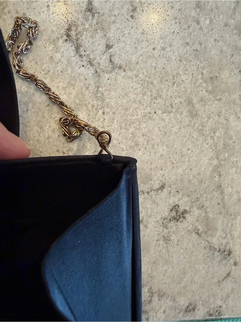 Vintage Black Satin Evening Clutch Purse Gold Chain Convertible Handbag